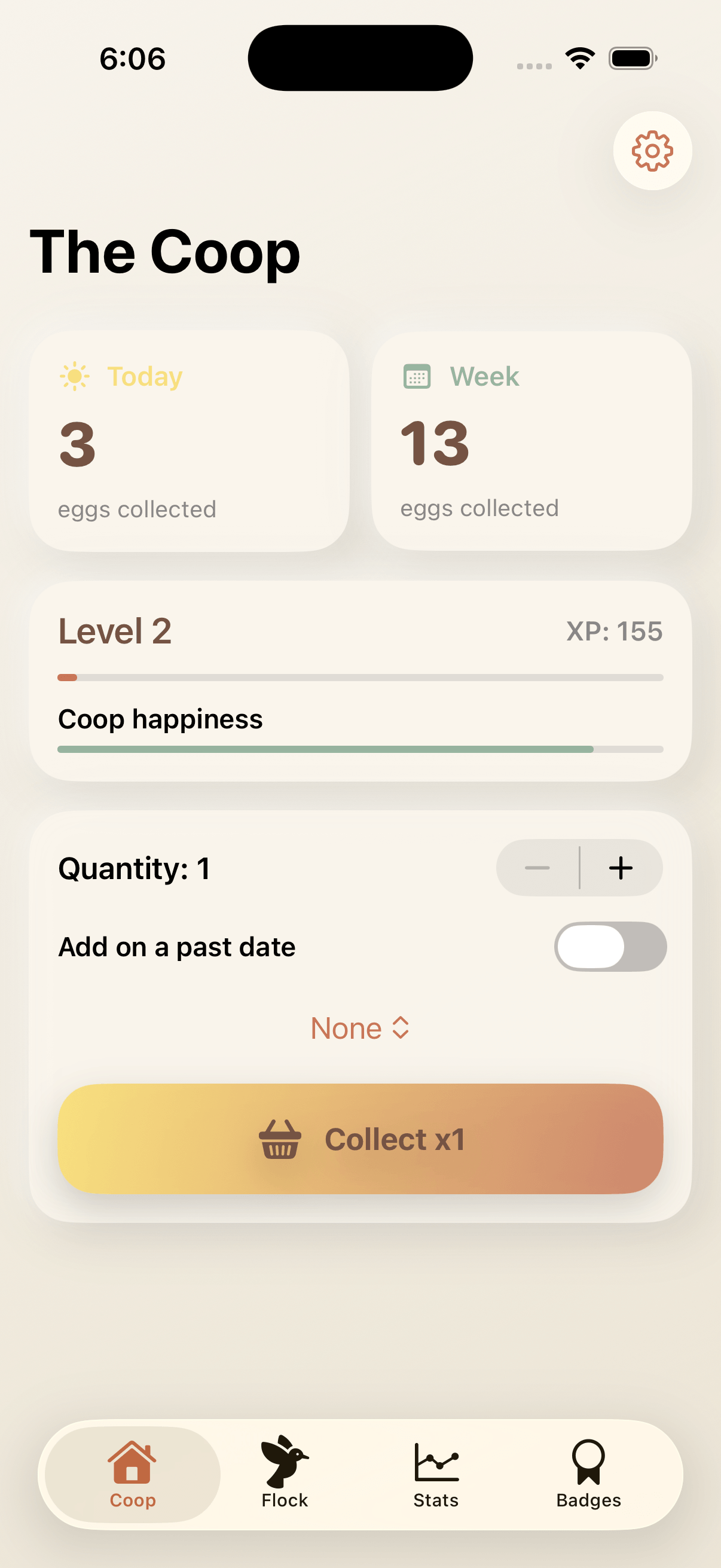 EggTrack weekly trend screen on iPhone