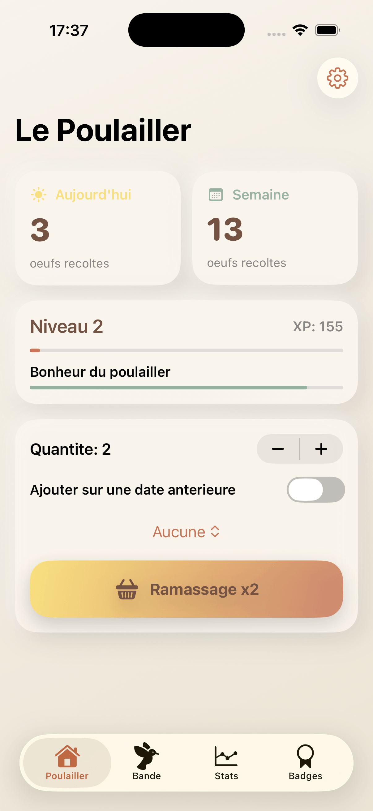 Badges et statistiques EggTrack